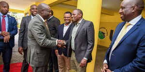 Deputy President Rigathi Gachagua and UDA leaders at the party headquarters on April 15, 2023.