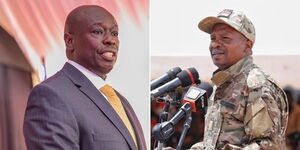A photo collage of Deputy President Rigathi Gachagua (left) and Interior Cabinet Secretary Kithure Kindiki (right) at separate events.