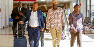 Former Deputy President Rigathi Gachagua at JKIA before jetting off from the country.