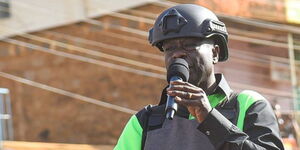 DCP Part leader Rigathi Gachagua, during a campaign rally in Kirinyaga County, wearing a helmet on January 9, 2026.