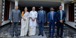 DP Rigathi Gachagua poses for a photo with an Indian delegation led by the Minister for State and Parliamentary Affairs of India, Mr Shri V.  Muraleedharan on November 22, 2023. 