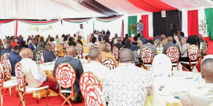 Deputy President Rigathi Gachagua addressing Kiambu MCAs on Novemeber 6, 2023 at his official residence in Karen, Nairobi.