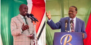 Photo collage of Deputy President Rigathi Gachagua and Former Prime Minister Raila Odinga Azimio Parliamentary Group