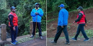 A photo collage of Deputy President Rigathi Gachagua and his wife Pastor Dorcas during a walk in a section of Mt Kenya Forest on April 8, 2022.