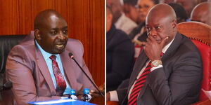 A photo collage of Embakasi North MP James Gakuya (left) and DP Rigathi Gachagua