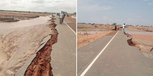 A section of the Garissa-Wajir highway damaged by floods