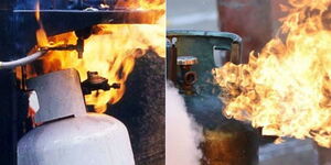 A photo collage of LPG gas cylinders blowing up.