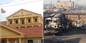 A photo collage of the Milimani Law Courts building in Nairobi and a gas plant explosion at the Embakasi area in Nairobi 