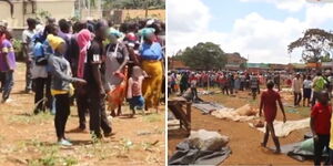 Traders at Gatukuyu Market in Kiambu County chasing away contractors sent to refurbish market on February 10, 2024