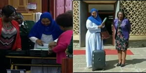 Wajir Woman Representative Fatuma Gedi presenting evidence in a suitcase against Deputy President William Ruto in Parliament on April 14,2022.
