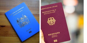 A photo collage of the Kenyan and German passports