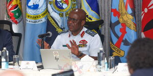 Chief of Defence Forces Francis Ogolla speaks during the 6th Regular Council Meeting on February 16, 2024, at the International Peace Support Training Centre (IPSTC) in Karen.