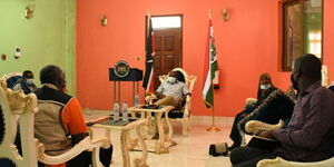 Tana River Governor Dhadho Ghodhana with a team from UNFPA Kenya on July 16, 2020.