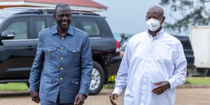 President William Ruto and his Uganda counterpart at a meeting on February 27, 2023.