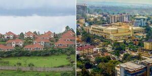 Photo collage of a section of Gigiri estate and an aerial view showing Wesgate Mall and its environs in Nairobi