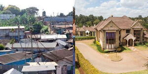 A collage of mabati houses in Githogoro and a mansion in Runda Estate.