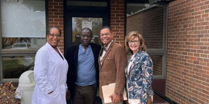 Picturedfrom left are: Dr. Gina Bell, OB/GYN; Dr. Ferdinand Wanjala Nang’ole, chairperson Trans Nzoia County Health Taskforce, Bishop E.L. Warren, Ph.D., Senior Pastor of the Cathedral of Worship in Quincy, Illinois; and Ada Bair, CEO at Memorial Hospital and Hancock County Senior and Childcare Services