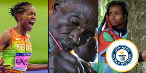 A photo collage of Faith Kipyegon (left), the late Kimani Ng'ang'a Maruge (centre) and Truphena Muthoni and a logo of the Guinness World Records, December 14, 2025.