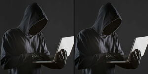 A photo collage of a hacker.