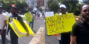 A group of Haiti nationals residing in the US staging demonstrations outside Kenya's embassy in the US on May 23, 2024