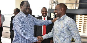 President William Ruto (right) and Azimio Leader Raila Odinga during a past event.
