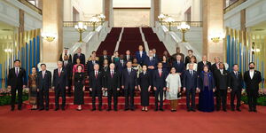 President William Ruto (centre) poses for a photo with other Heads of State during a State Banquet held in Beijing, China on October 17, 2023. 