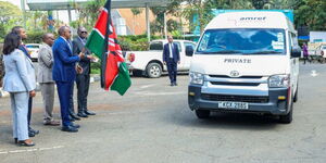 Health CS Aden Duale alongside other Ministry of Health Officials flagging off oxygen equipments funded by Global Fund, on Tuesday, November 4