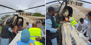 Helicopter hired by Isiolo Governor Abdi Ibrahim Hassan ferrying patient in critical condition to hospital on November 3, 2023
