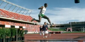 A photo of legendary marathoner Henry Rono at a steeplechase race