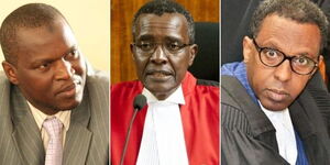From left to right: High Court judge Said Chitembwe, former Chief Justice David Maraga and Senior Counsel Ahmednasir Abdullahi.