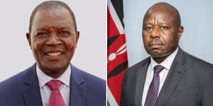 Collage of Treasury Cabinet Secretary Njunguna Ndung'u (left) and Ministry of Infomation, Communication and Technology Principal Secretary Edward Kisiang'ani.