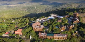 An aerial shot of the Lerruat Log Resort in Kajiado County