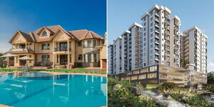 A collage photo of a house in Gigiri (left) and apartments in Kitusuru (right).