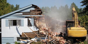 A bungalow being demolished