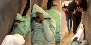 A photo collage of a homeless man who resides along the Pangani Tunnel on Thika Road. 