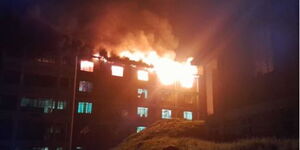 A hostel burning at Kabianga University on Wednesday, April 19, 2023