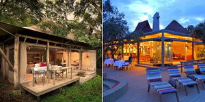 A collage image of andbeyond Kichwa Tembo and Tented Camp (left) and Angama Mara Safari Lodge (right).