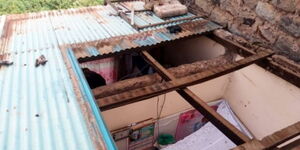 A rental house with uprooted roof in Kariobangi, Nairobi on 20th April 2020.