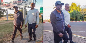 Collage photo of Deputy President Rigathi Gachagua and his friend Ichangai Muiruri taking a walk in Gaborone, Botswana on Sunday, April 23, 2023.