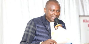 National Assembly Majority Leader Kimani Ichung'wah addresses the Kikuyu Constituency Education Foundation on April 1, 2023.