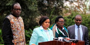 IEBC vice chairperson Juliana Cherera (second left) with commissioners (from left) Justus Nyang’aya, Irene Masit and Wanderi Kamau.