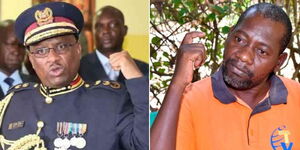 A photo collage of Inspector General Japhet Koome (left) and pastor Paul Mackenzie. 