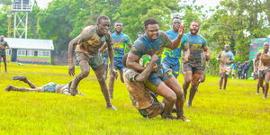 KCB's Kolian Persian in action against Northern Suburbs in the Enterprise Quarterfinals match played at the KCB Sports Club, Ruaraka on April 27, 2024.