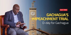 A graphic with Deputy President Rigathi Gachagua, Parliament buildings and text, October 17.