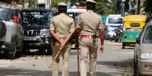 Indian police officers during a patrol.