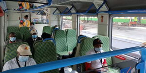 Inside one of the commuter trains on October 10, 2020.