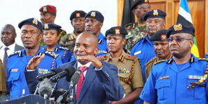 Interior CS Kithure Kindiki with IG Japhet Koome after a consultative meeting.