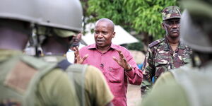 Interior CS Kithure Kindiki engaging frontline officers at Salama Camp on Tuesday February 13, 2024