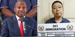 Interior CS Kithure Kindiki (left) and suspect Shao Guixiang.