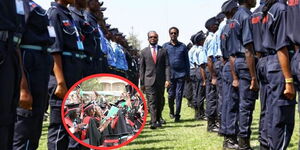 Interior PS Raymond Omollo (left) and PSRA CEO Fazul Mahamed (right) inspection a guard of honour